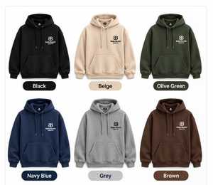 เสื้อฮู้ดฟลีซแบบยูนิเซ็กซ์ ผ้าฝ้าย 100% สีน้ำเงินล้วน มีกระเป๋าโลโก้ด้านหน้า สวมใส่สบาย กันลม เหมาะสำหรับฤดูใบไม้ร่วง ทรงโอเวอร์ไซส์ รับผลิตแบบ OEM - Product Image 4