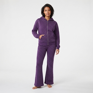 <b>Winter</b> Women's Purple Polka Dot Hooded Tracksuit Set Full Length Zip Front Sweatshirt <b>Bell</b> Bottom Pants Casual <b>winter</b> Wear - Product Image 1