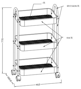 Estante de Almacenamiento Móvil de Tres Niveles de Acero Lumetal con Ruedas para Sala de Estar, Multifuncional, Minimalista, con Revestimiento Antideslizante - Product Image 3