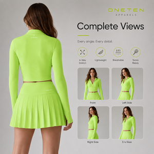 Ensemble de tennis respirant en maille pour femme avec jupe-short zippée, extensible, léger et ajusté, vert - Product Image 2