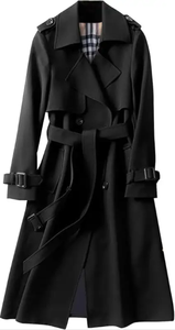 Women's Vintage Long <b>Bomber</b> <b>Jacket</b> Double Breasted Turn-Down Collar Waterproof Windproof Autumn Outerwear - Product Image 4