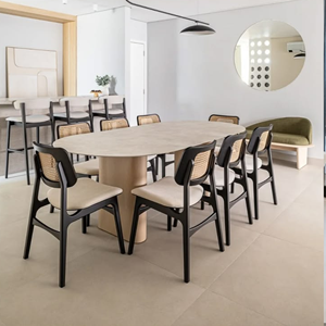 Juego de Comedor Moderno y Minimalista con Sillas de Respaldo de Mimbre - Product Image 1