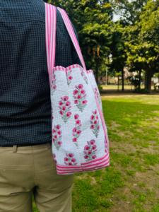 Indian Handmade Quilted Cotton Tote <b>Bag</b> Embroidery <b>Large</b> Shoulder Shopper Eco Friendly Everyday Travel Carry <b>Bag</b> All Seasons - Product Image 3