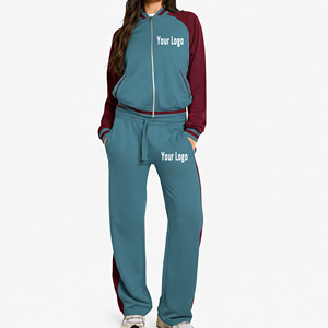 Survêtement zippé color block coupe oversize pour femme, 100% coton respirant et épais, prix de gros abordable - Product Image 1