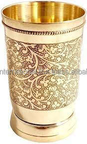 Brass Material Water <b>Glass</b> With Engraving Design Metal Drinking <b>Glass</b> With Polish And Gold Color Brass Antique Finished - Product Image 3