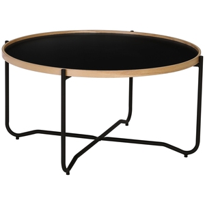 Table basse ronde élégante avec structure en bois courbé naturel et base en acier robuste en forme de X pour salon et villa - Product Image 1