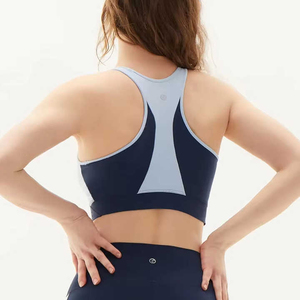 Women Seamless Sports <b>Bra</b> Scoop Neck Racerback Medium Support Yoga Fitness Light <b>Blue</b> Solid Breathable Quick Dry - Product Image 5