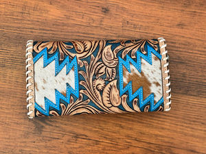 Cartera de cuero para mujer, billetera occidental con flores turquesa, Cartera de mano de piel de vaca, gran oferta, carteras con borlas de cuero genuino - Product Image 3