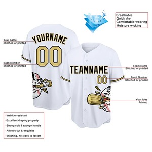 Maillot de baseball personnalisé, impression par sublimation, vêtements d'équipe, respirant, séchage rapide, polyester, col en V entièrement boutonné, manches courtes - Product Image 2
