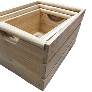 소박한 단단한 나무 저장 용기 상자 중첩 농가 상자 컷 아웃 핸들 장식 나무 바구니 - Product Image 1