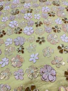 Aplique Floral de Lentejuelas Doradas, Bordado 3D, Ropa Kanga de Lino Ecológico de Lujo para Mujer, Ocasiones Especiales, Mangas Largas - Product Image 5