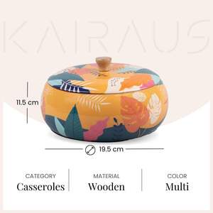 Casserole en bois classique avec poignée en bois d'acacia et couvercle en bois, extérieur poli écologique, diamètre 20 cm - Product Image 2