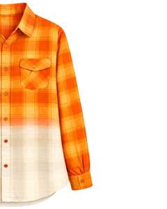 Chemise en flanelle à carreaux ombrés orange pour femme, personnalisée par le fabricant, à manches longues, boutonnée, décontractée, avec deux poches poitrine - Product Image 4