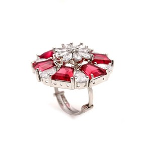 Best Selling Floral Cocktail <b>Ring</b> Red and White Crystal <b>Adjustable</b> Fashion Jewelry Vintage Jewellery Gift for Her - Product Image 1