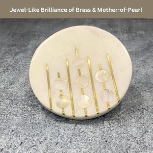 Marble Coasters <b>Set</b> of <b>4</b> with Holder Pearl & Brass Inlay <b>Dining</b> <b>Table</b> Coasters <b>for</b> Hot Pots Coffee Mugs Decorative Home Decor - Product Image 6
