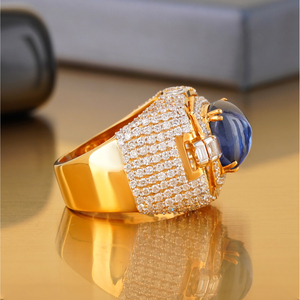 14K <b>Gold</b> Blue Sapphire <b>Cocktail</b> <b>Ring</b> for Women Cushion Cut Statement Fashion <b>Ring</b> with Prong Setting Fine Jewelry Gift - Product Image 3