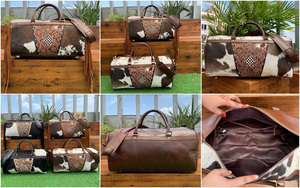 Bolsa de fin de semana de cuero genuino con estampado de cuadros Unisex, conjuntos combinados de bolsa de lona de viaje de piel de vaca, superventas - Product Image 3