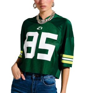 Camiseta de fútbol de malla con capucha corta verde para mujer, personalizada, a la moda, estilo urbano oversize, transpirable, moda deportiva, OEM ODM - Product Image 6