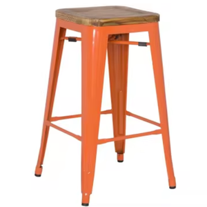 Tabouret de bar commercial moderne à hauteur de comptoir avec cadre en métal Base en bois écologique et durable pour les repas à l'extérieur - Product Image 1