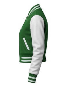 CHALASA SPORTS Custom Women's Cropped Wool Varsity <b>Jacket</b> Chenille Embroidery Letterman Quilted Cotton College Covered Button - Product Image 6