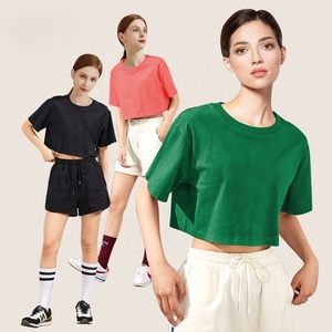 Haute qualité 210gsm 100% coton surdimensionné goutte épaule col rond haut court décontracté été blanc à manches courtes T-shirt pour les femmes - Product Image 2