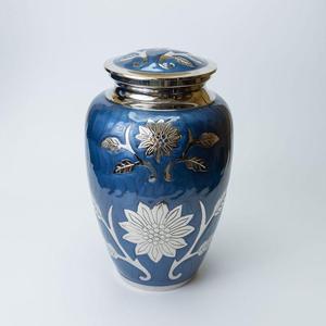 Urna Funeraria de Metal Grabada con Flor Azul, Urna de Cremación para Cenizas Humanas, Estilo Americano/Europeo - Product Image 1