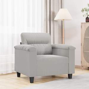 Fauteuil de salon en tissu microfibre gris clair, canapé compact avec structure en métal et contreplaqué, design compact - Product Image 1