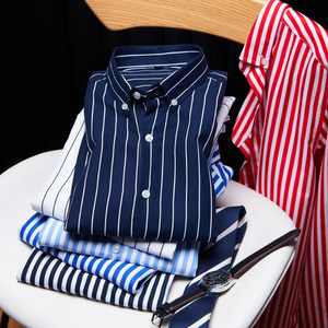 Chemise habillée décontractée à manches longues rayée pour homme, infroissable et ajustée - Product Image 1