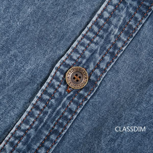 Camisa de Mezclilla de Manga Corta para Hombre, Cuello Camisero, Color Sólido, Abotonada, Corte Ajustado Informal para Otoño - Product Image 4