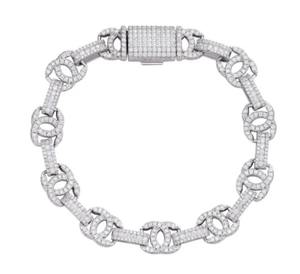 Pulsera de Cadena de Plata 925 con Baño de Rodio de Lujo, Diamantes Redondos de Corte Brillante con Microincrustaciones, Diseño Geométrico, Unisex, para Uso Diario - Product Image 1