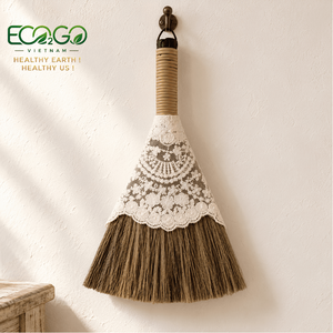 Woven Grass <b>Broom</b> with Ivory Lace Decorative Mini <b>Broom</b> Cottagecore Farmhouse Wall Decor Rustic Kitchen Accent Housewarming Gift - Product Image 1
