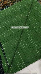 <b>Indian</b> hand block printed Kantha <b>Quilt</b> Handmade Cotton Bedcover Traditional Printed Green Black Pattern Home Decor All Season - Product Image 6