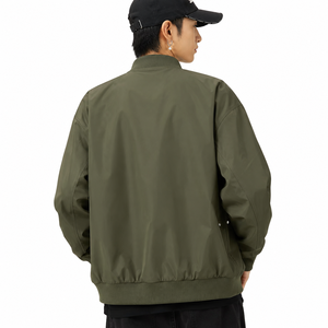 Blouson bomber vert olive pour homme, fermeture éclair, col montant, coupe-vent décontracté en polyester, vêtement d'extérieur pour l'automne - Product Image 2