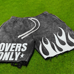 Pantalones Cortos de Algodón para Hombre con Estampado de Llama 'Lovers Only', Cintura Media, Estilo Casual Lavado - Product Image 2