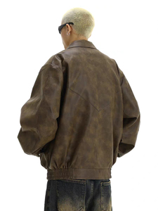 Chaqueta Informal para Hombre HARAZ INTERNATIONAL, de Cuero PU Marrón, con Frente de Tela No Tejida, Cuello Camisero, Cierre de Cremallera, Ajuste Holgado, Resistente al Viento - Product Image 2