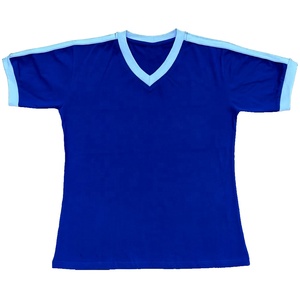 Maillot de baseball universitaire personnalisé bleu, col en V, manches courtes, uniforme de softball uni avec bandes sur les épaules, en polyester - Product Image 1