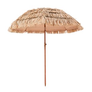 Ombrellone da Patio Tiki da 6,5 piedi con Inclinazione, Stile Hawaiano, Parasole da Spiaggia Durevole in Paglia Sintetica PP e 8 Stecche Metalliche, con Base - Product Image 5
