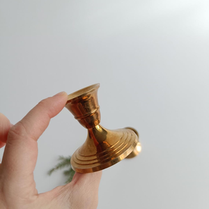 Set of 2 Midcentury Vintage <b>Brass</b> Taper Candle Holders Small <b>Brass</b> <b>Candlestick</b> Holders Decorative Tabletop Candle Stands - Product Image 4