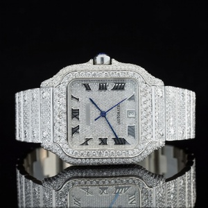 นาฬิกาข้อมือผู้ชายสไตล์ฮิปฮอปสุดหรู วินเทจ หน้าปัดโรมันประดับเพชรโมอิสซาไนต์ ตัวเรือนสแตนเลส สายขนาด 18 มม. หน้าปัดขนาด 41 มม. ประดับเพชรเต็มหน้าปัด - Product Image 1