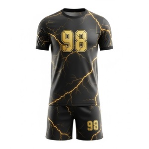 Conjunto de Uniforme de Fútbol Personalizado Sublimado, Diseño de Rayo Negro y Dorado, Ropa Deportiva Transpirable para Entrenamiento de Equipo - Product Image 1