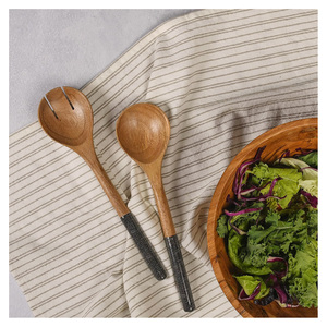 Ensemble cuillère et fourchette à salade vintage en bois, couverts royaux, service de table décoratif pour cuisine - Product Image 3