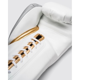 ถุงมือชกมวย MMA รุ่น BG-1112 สีขาวเทา หนังวัวแท้ แบบเต็มนิ้ว ผูกเชือก ปรับแต่งได้ - Product Image 6