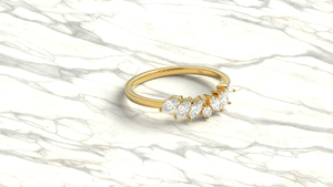 18K Gold Curved Marquise Cut Diamond with Round Diamond Wedding <b>Ring</b> Tiara Crown <b>Stacking</b> <b>Ring</b> Cluster Enhancer <b>Ring</b> for Women - Product Image 3