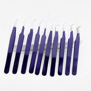 Pinzas de extensión de pestañas recubiertas con agarre de diamante de etiqueta privada profesional Punta puntiaguda de acero inoxidable sólido de Color personalizado - Product Image 1