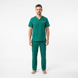 Ensemble de tenue médicale pour hommes : Haut à col en V et pantalon cargo, doux, respirant et extensible, pour le personnel infirmier - Product Image 1