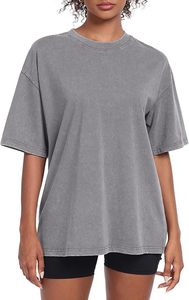 Camiseta Oversize Gris de Manga Corta para Hombre, Casual, 100% Algodón Jersey, Cuello Redondo, Color Sólido, Transpirable - Product Image 4