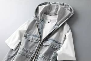 Chaleco Vaquero Unisex Casual Holgado con Capucha, Chaqueta sin Mangas Transpirable, Moda Otoñal, Ropa de Calle - Product Image 4
