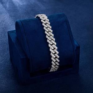 Bracelet chaîne de luxe en diamant, coupe baguette, sertissage en canal, maillons géométriques, argent 925, unisexe, pour usage quotidien - Product Image 2