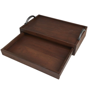 Vente en gros d'Art Déco : Ensemble de deux plateaux ronds en bois, finition blanchie, avec poignées métalliques, pour la décoration de la maison - Product Image 2