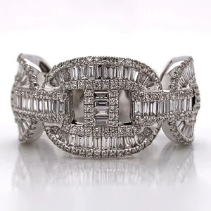 Anillo de cadena cubana Miami Cuban Link con moissanita baguette, estilo hip hop, regalo de boda, plata de ley chapada en rodio, diseño de eternidad - Product Image 1